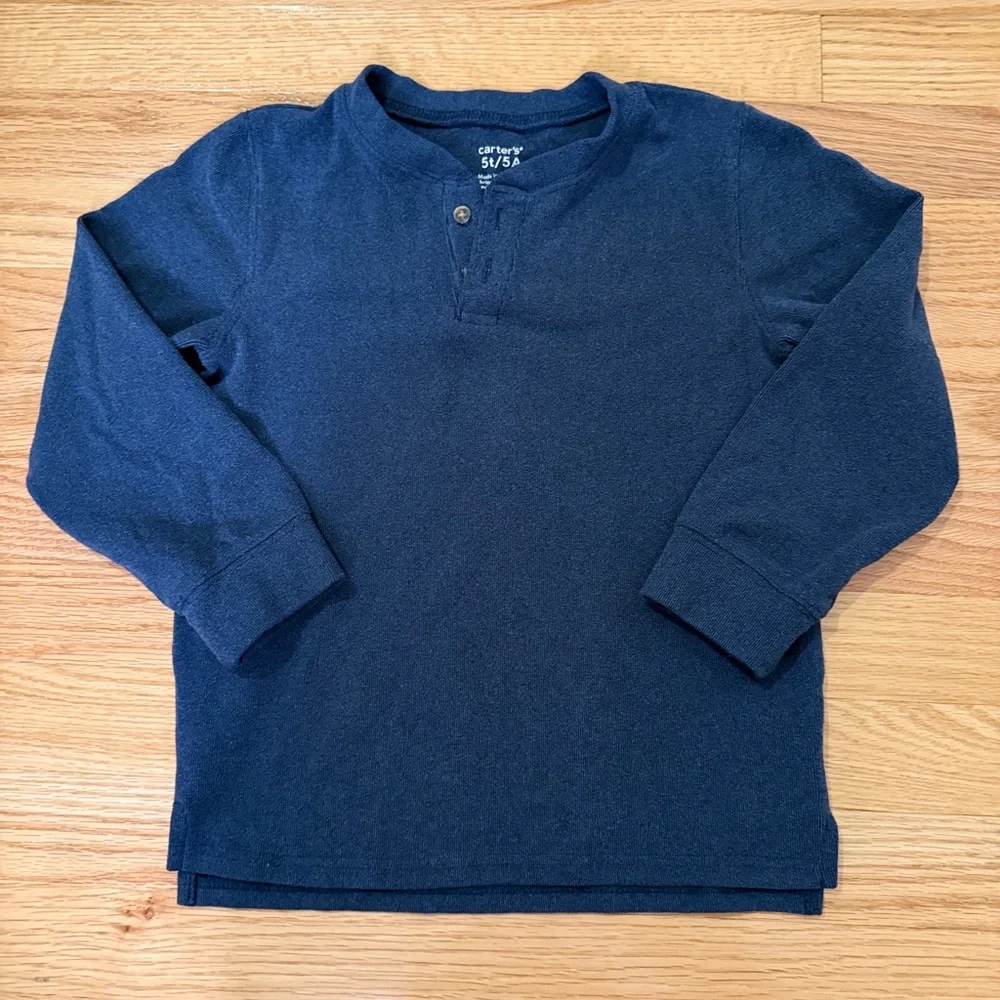 Navy Blue Long Sleeve Henley Shirt